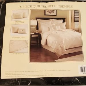 Bedding King Size 8 Piece Quilted Ensemble Soft Like Satin Feel Cream Color